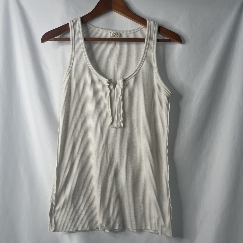POL Women's Small Sleeveless Ribbed Tank Cream Ivory‎ Stretch